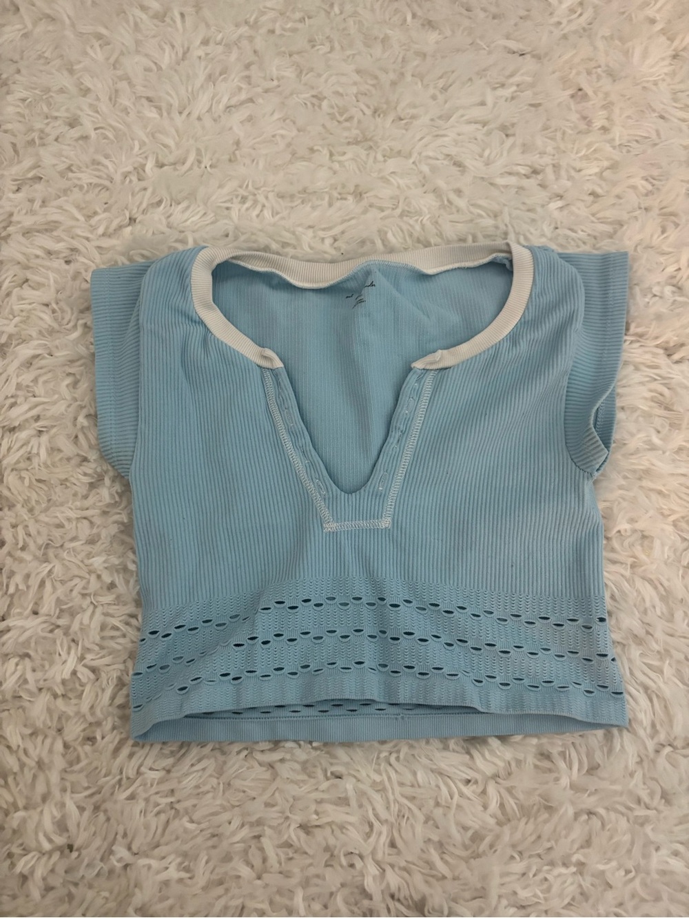 Urban Outfitters Pale Blue Ribbed Knit Top with White Trim